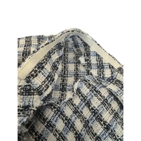 2/$30 ZARA Womens M Plaid Tweed Cropped Jacket Navy Blue/White - Picture 13 of 14